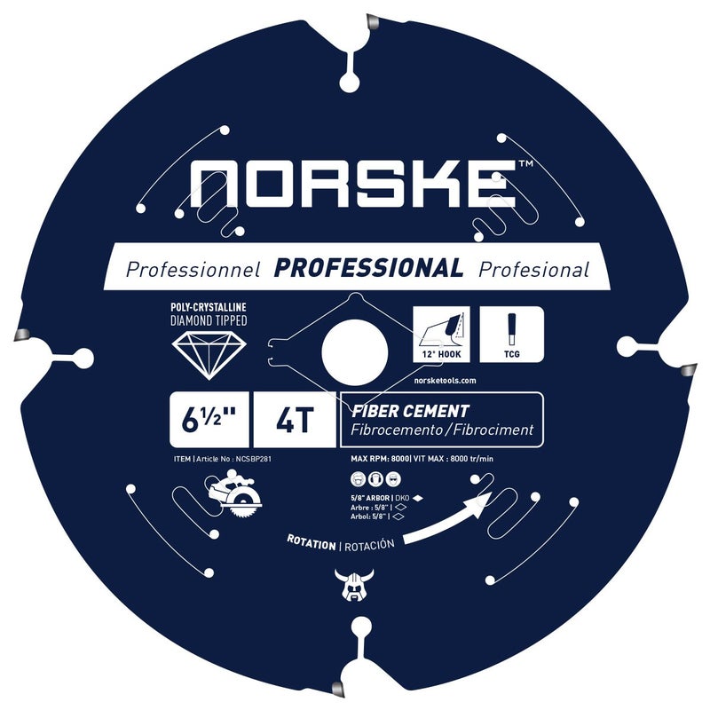 Norske Tools NCSBP281 6-1/2 inch 4 Tooth Polycrystalline Diamond (PCD) Hardie Fiber Cement Saw Blade - Image 1
